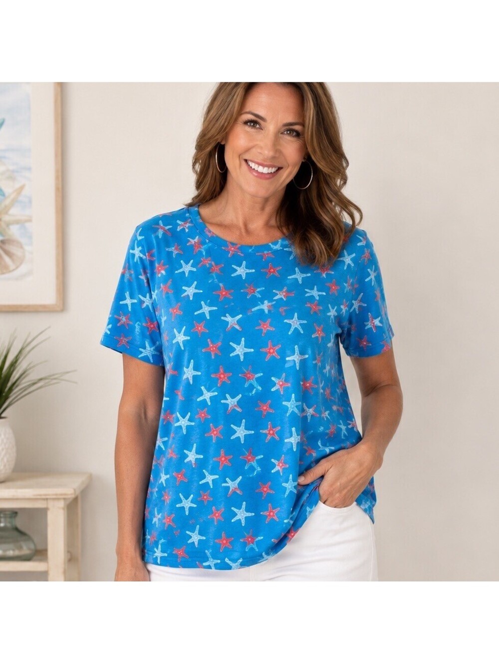 Lands' End Starfish Shirt Size XL Tropical Relaxed Short Sleeve 100% Cotton